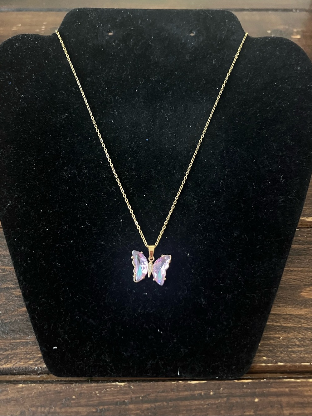 Stainless steel iridescent butterfly pendant necklace